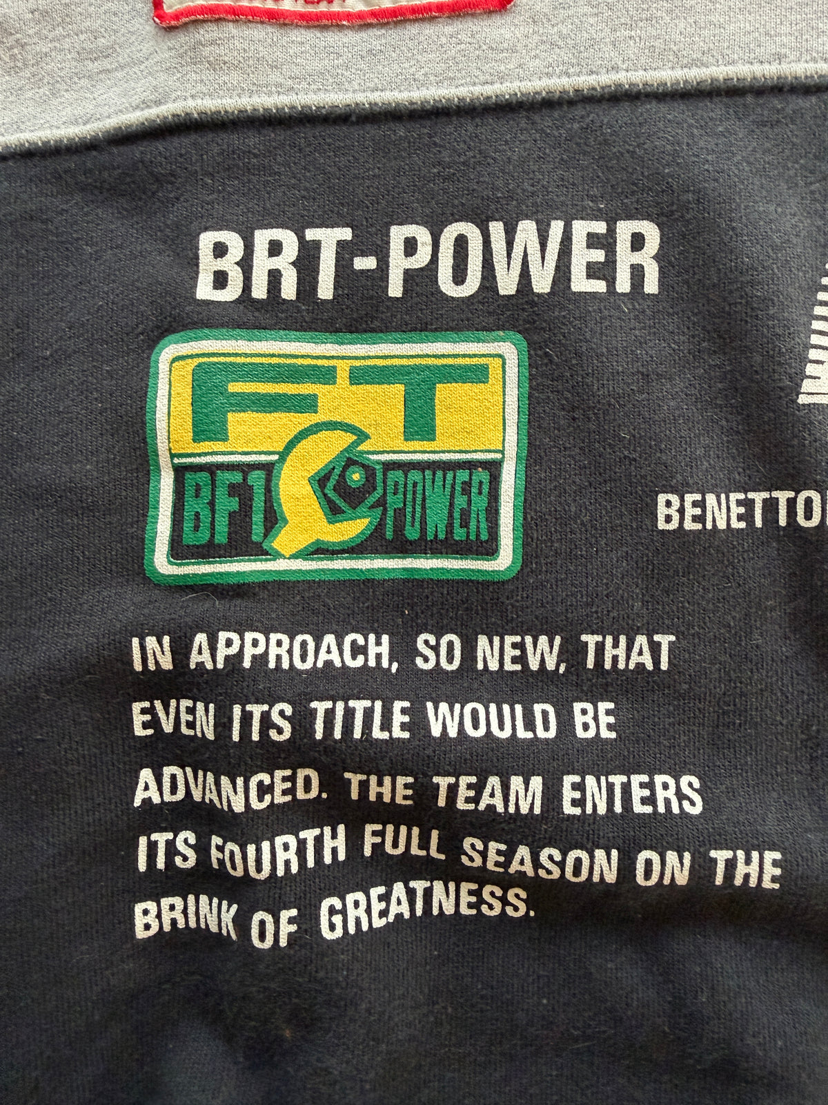 Vintage Benetton Formula 1 Racing Team Crewneck Sweatshirt – Rare BRT Power Racing Graphic – Made in Italy Era