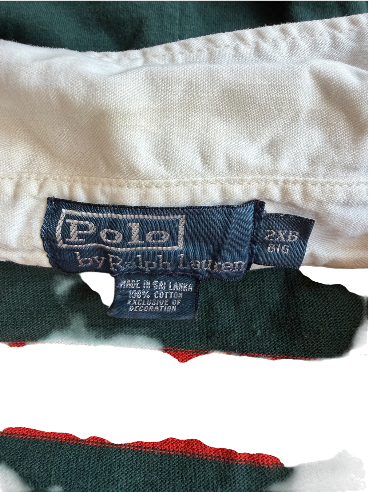 Vintage Polo Ralph Lauren Hooded Rugby Shirt | Forest Green & Red Stripe | Elbow Patch 2XB