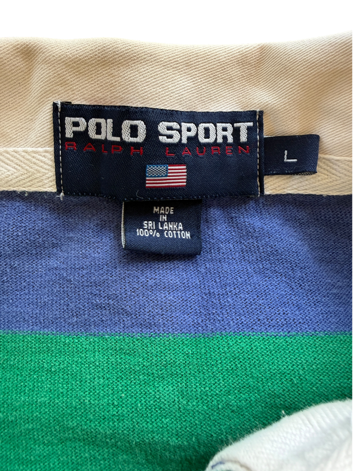 Vintage 1990s Polo Sport Ralph Lauren Striped Rugby Shirt — Large