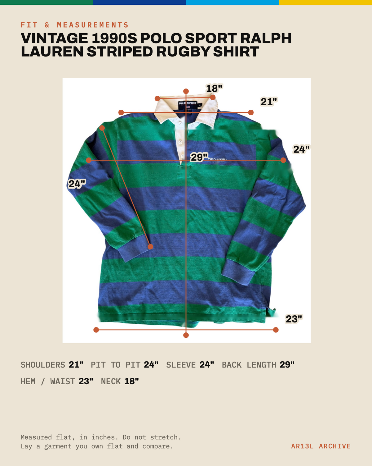 Vintage 1990s Polo Sport Ralph Lauren Striped Rugby Shirt — Large