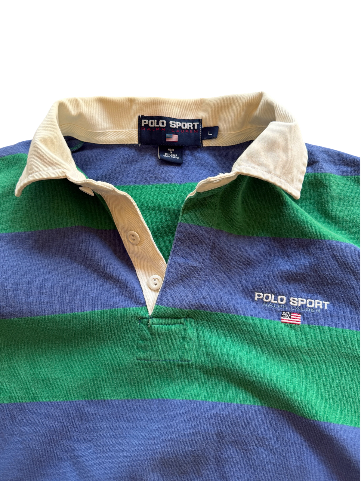 Vintage 1990s Polo Sport Ralph Lauren Striped Rugby Shirt — Large