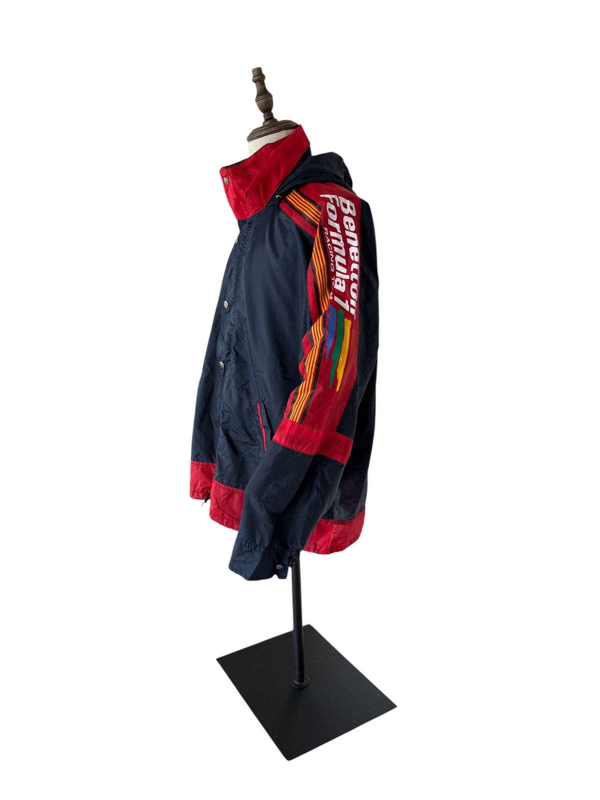 Vintage Benetton Formula 1 Racing Team Windbreaker Jacket | Team Outerwear | Hidden Hood | Size 48–50