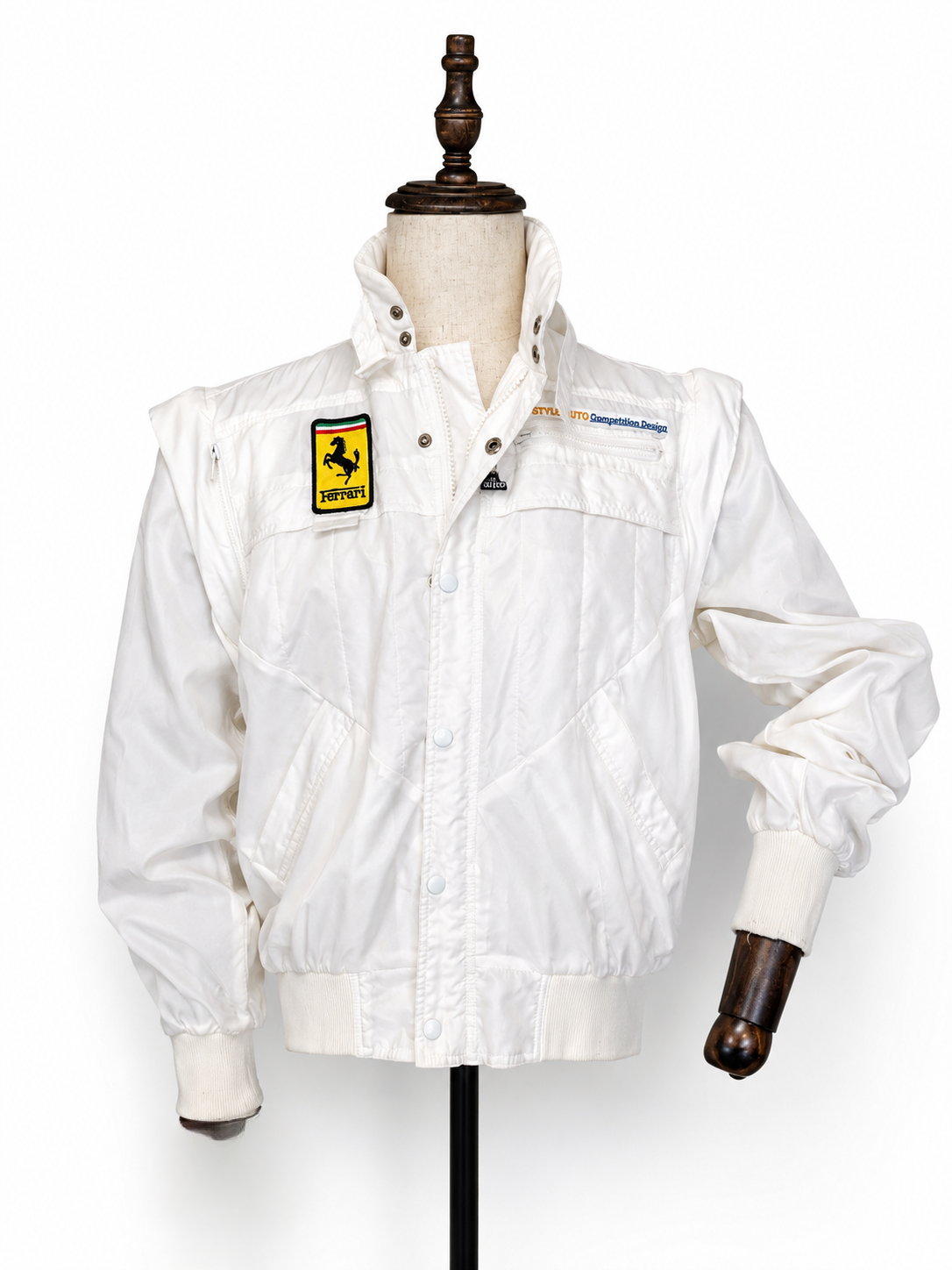 Vintage Ferrari Shield Racing Jacket by Style Auto California | White Motorsport Bomber | Size Large
